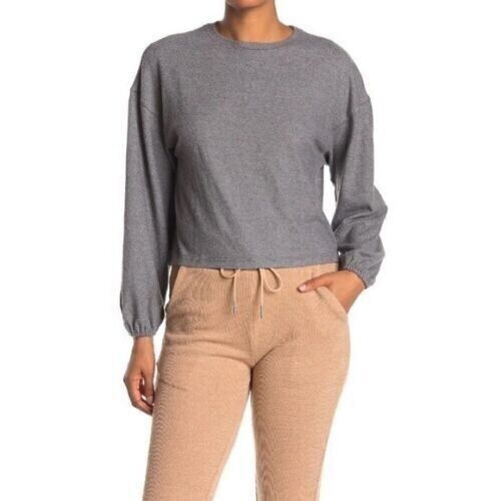 Elodie Women's Brushed Knit Crew Long Sleeve Top In Heather Grey Large CTEY5196